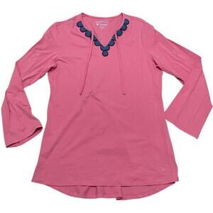 Coolibar Women's L Pink Long Sleeve V‎ Neck UPF 50+ Sun Protection Beaded Shirt